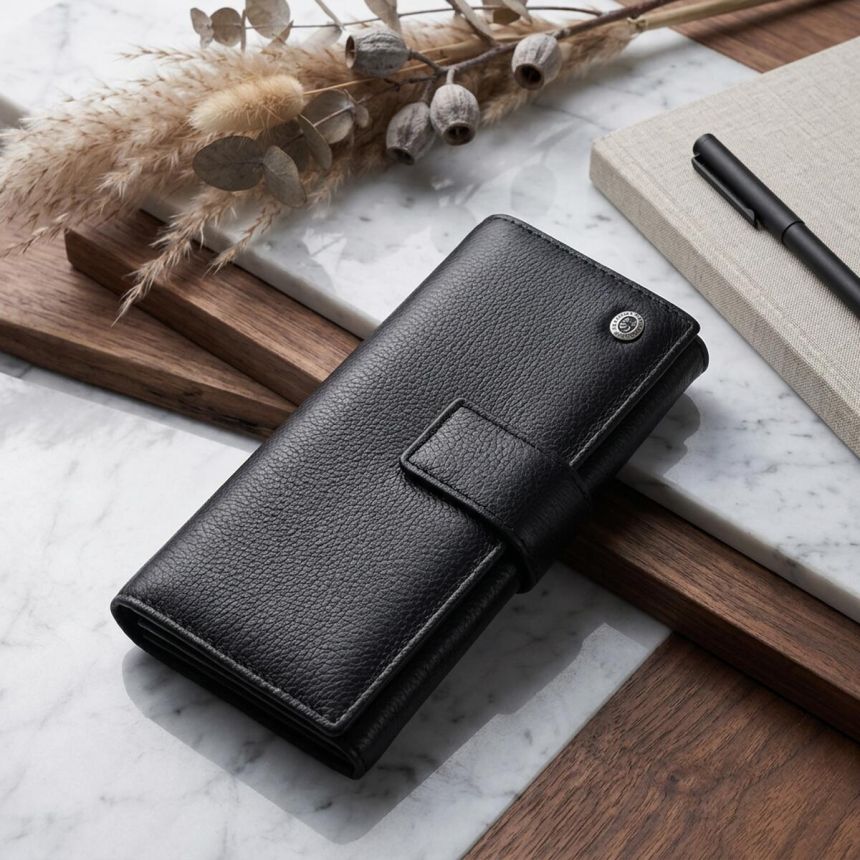 Женский кожаный кошелек для карт купюр и монет ST Leather 22548 Черный