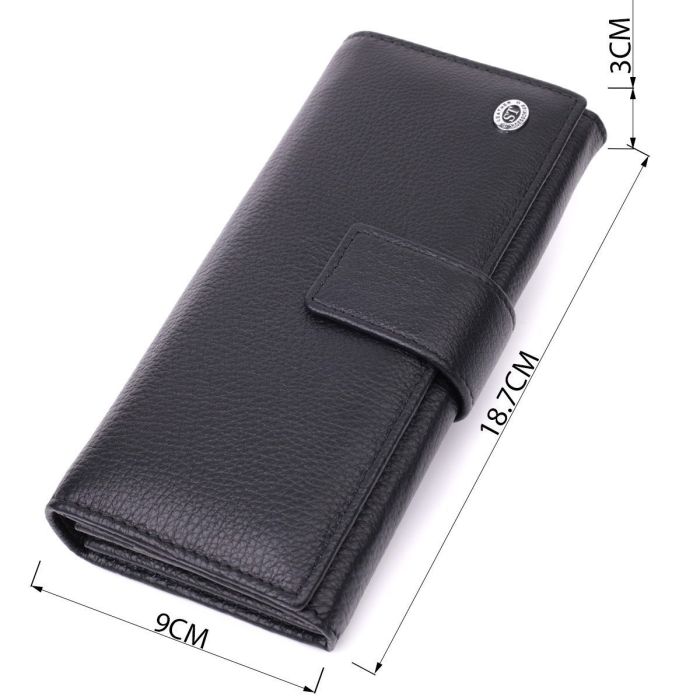 Женский кожаный кошелек для карт купюр и монет ST Leather 22548 Черный
