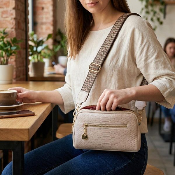 Небольшая прямоугольная сумка на два отделения из натуральной кожи Vintage 22357 Белая
