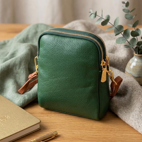 Небольшая сумка трапеция для женщин из натуральной кожи Vintage 22268 Зеленая