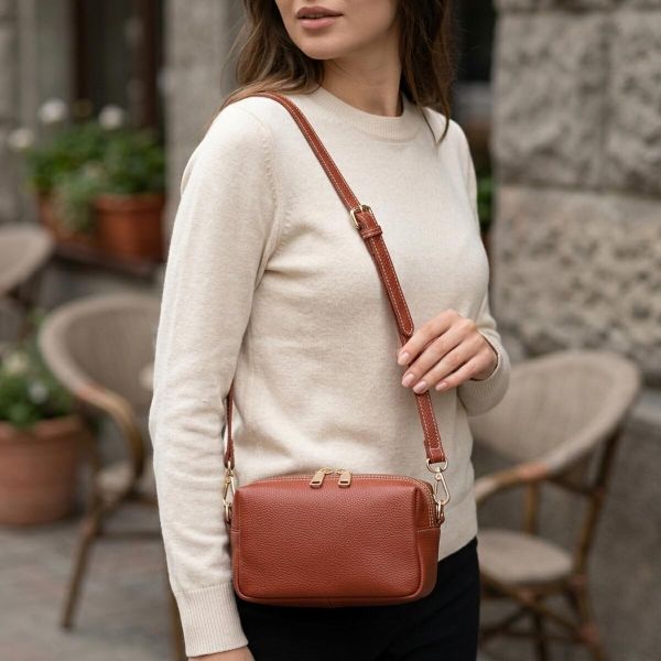 Оригинальная женская сумка с двумя ремнями из натуральной кожи Vintage 22273 Коричневый