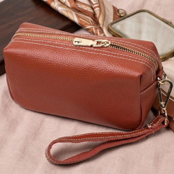 Оригинальная женская сумка с двумя ремнями из натуральной кожи Vintage 22273 Коричневый