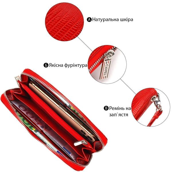 Оригинальный кошелек для женщин из натуральной фактурной кожи CANPELLINI 21613 Красный