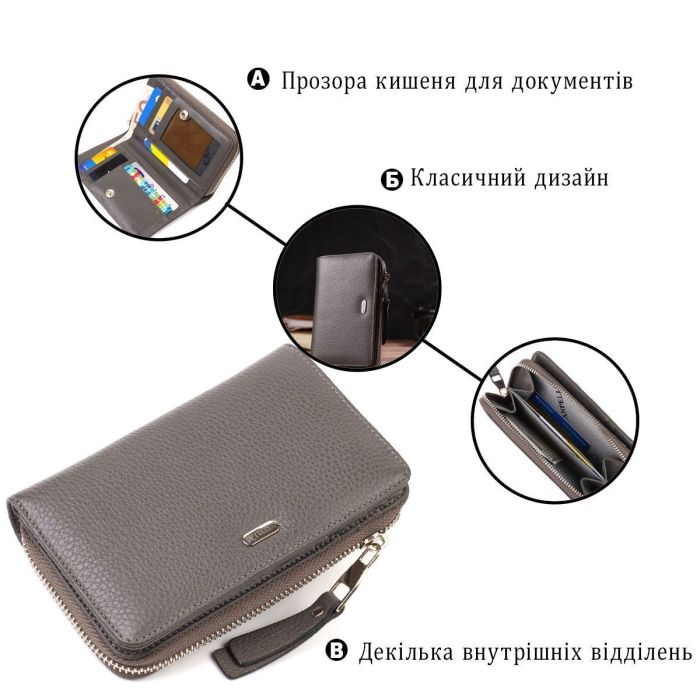 Відмінне жіноче портмоне середнього розміру з натуральної шкіри CANPELLINI 21908 Сіре