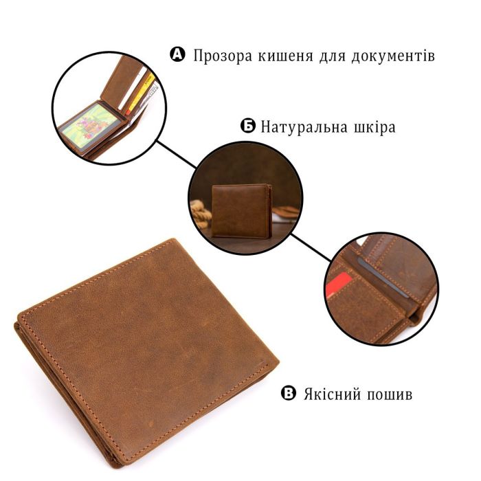Портмоне унисекс матовое Vintage 20421 Коричневое