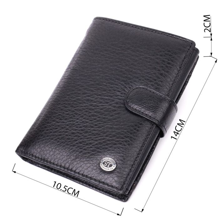 Практичный мужской бумажник с блоком под документы из натуральной кожи ST Leather 22478 Черный