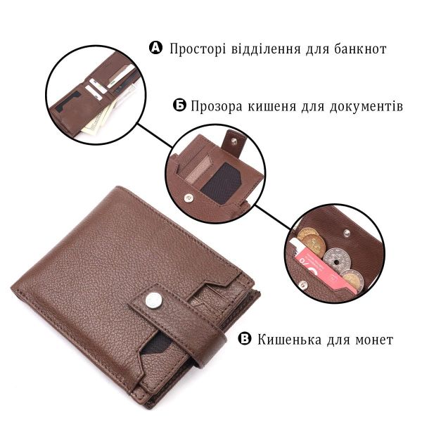 Практичный мужской кошелек из натуральной кожи KARYA 21067 Коричневый