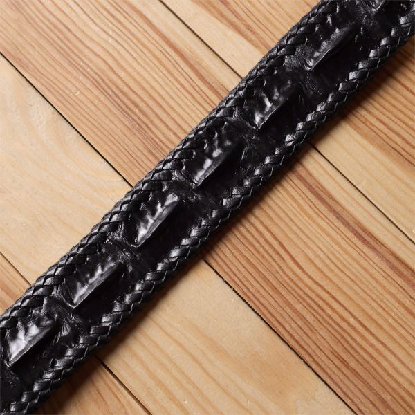 Ремень-автомат CROCODILE LEATHER 18010 из натуральной кожи крокодила Черный