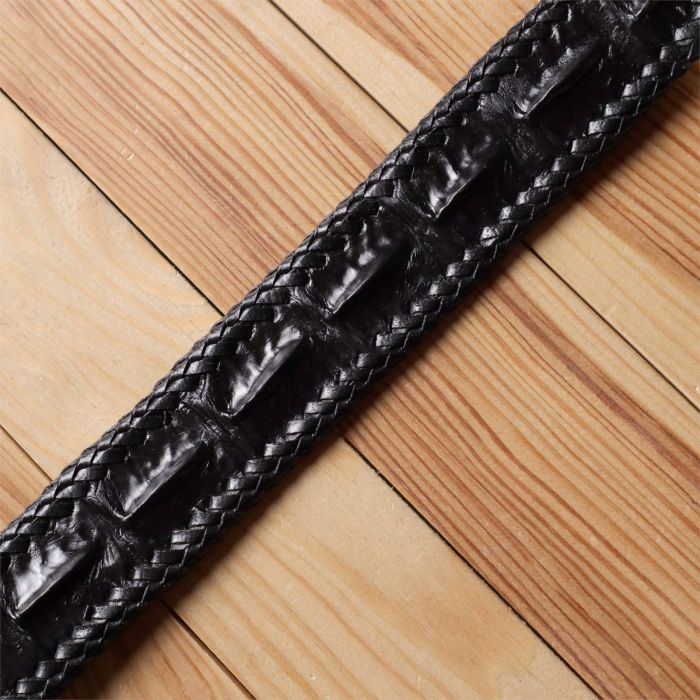 Ремень-автомат CROCODILE LEATHER 18010 из натуральной кожи крокодила Черный