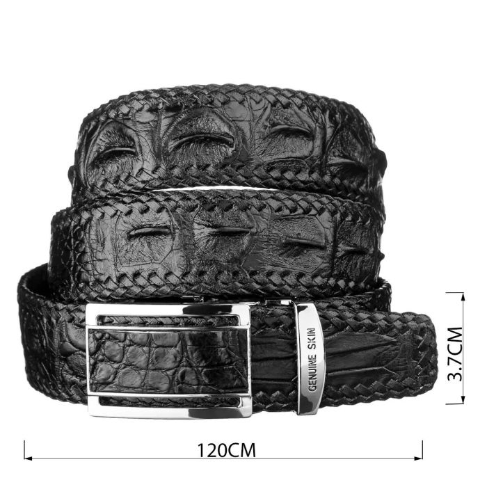 Ремень-автомат CROCODILE LEATHER 18010 из натуральной кожи крокодила Черный