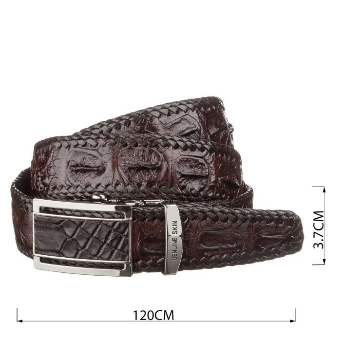 Ремень-автомат CROCODILE LEATHER 18171 из натуральной кожи крокодила Коричневый
