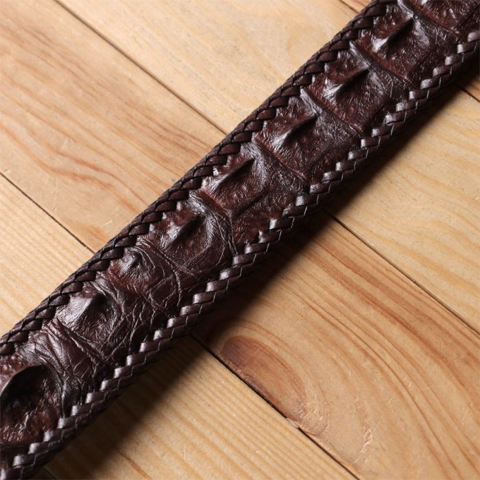 Ремень-автомат CROCODILE LEATHER 18171 из натуральной кожи крокодила Коричневый
