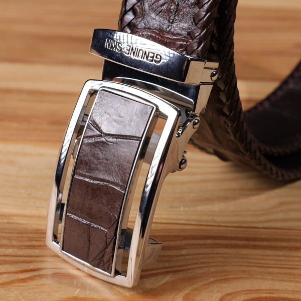 Ремень-автомат CROCODILE LEATHER 18171 из натуральной кожи крокодила Коричневый