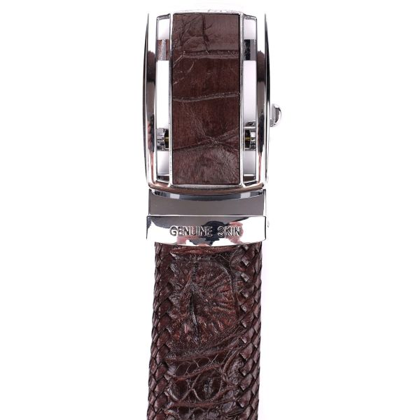 Ремень-автомат CROCODILE LEATHER 18171 из натуральной кожи крокодила Коричневый
