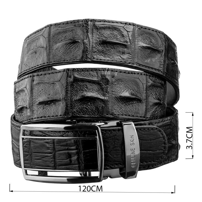 Ремень-автомат CROCODILE LEATHER 18236 из натуральной кожи крокодила (каймана) Черный