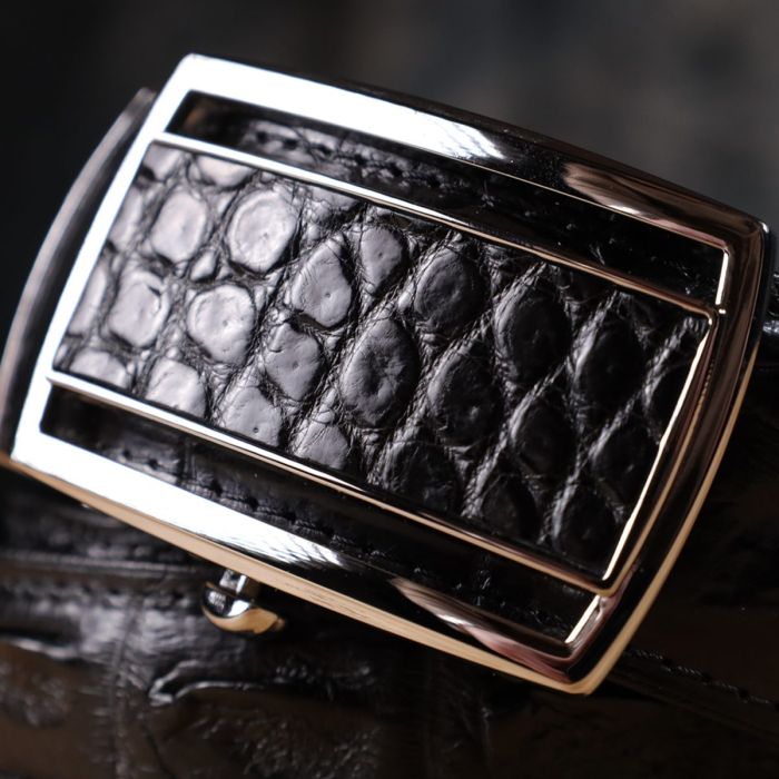 Ремень-автомат CROCODILE LEATHER 18236 из натуральной кожи крокодила (каймана) Черный