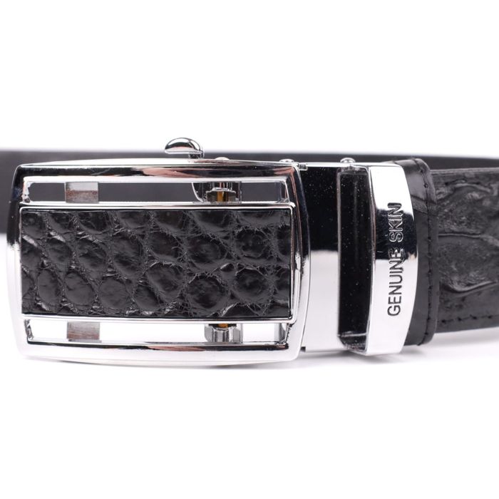 Ремень-автомат CROCODILE LEATHER 18236 из натуральной кожи крокодила (каймана) Черный