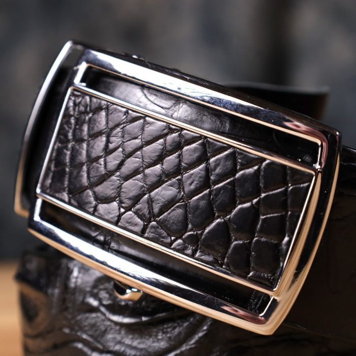 Ремень-автомат CROCODILE LEATHER 18239 из натуральной кожи крокодила Черный