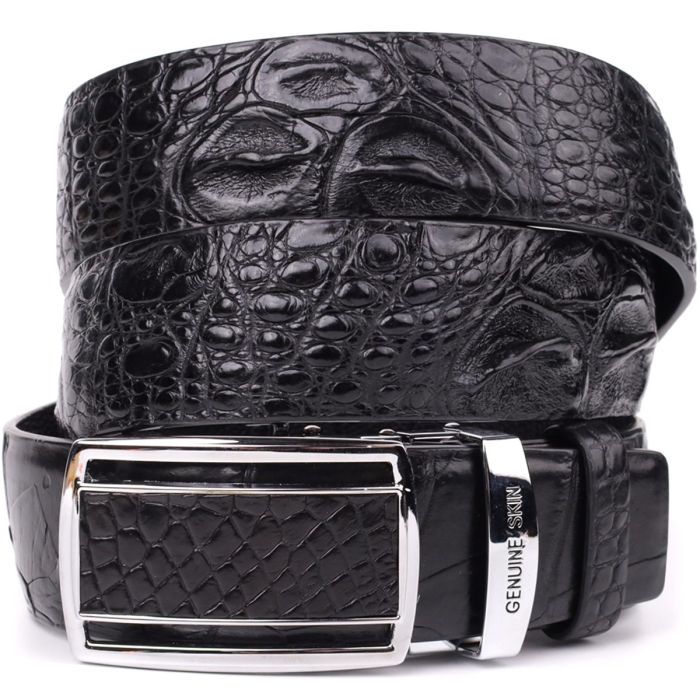 Ремень-автомат CROCODILE LEATHER 18239 из натуральной кожи крокодила Черный