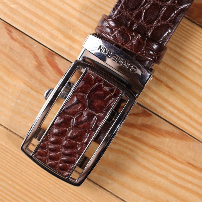 Ремень-автомат CROCODILE LEATHER 18240 из натуральной кожи крокодила Коричневый