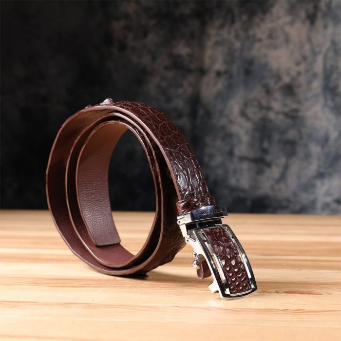 Ремень-автомат CROCODILE LEATHER 18240 из натуральной кожи крокодила Коричневый