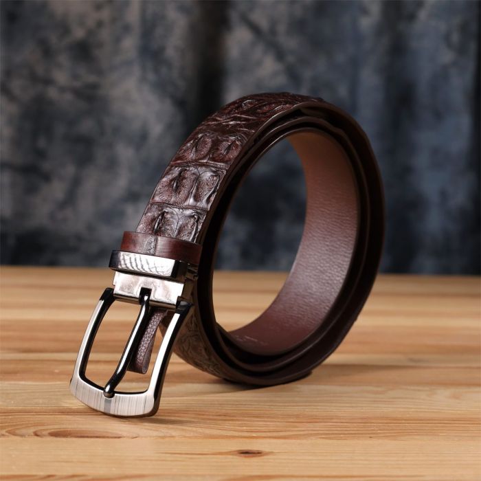 Ремень мужской CROCODILE LEATHER 18178 из натуральной кожи крокодила Коричневый