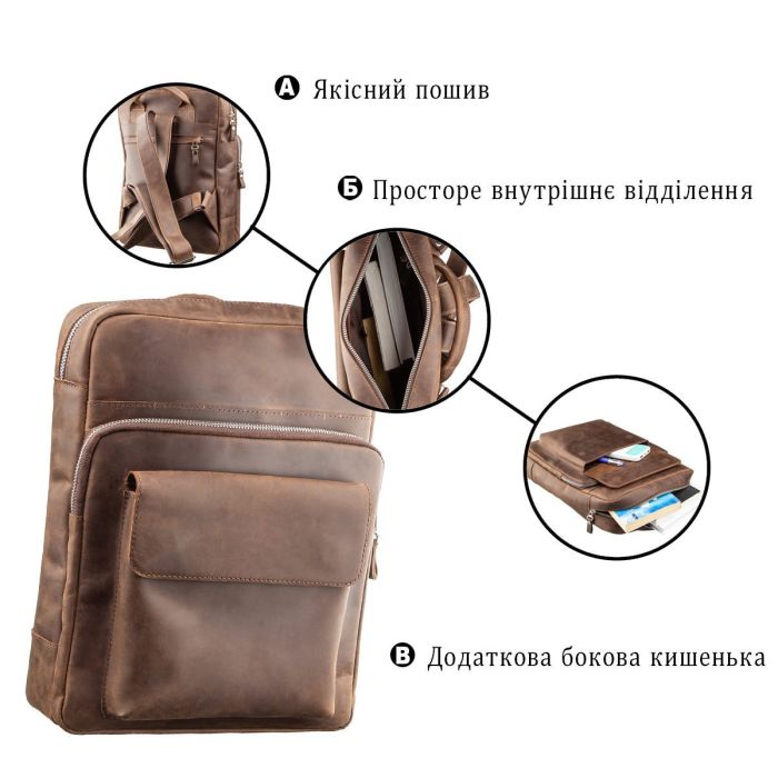 Рюкзак унисекс из матовой кожи SHVIGEL 11175 Коричневый
