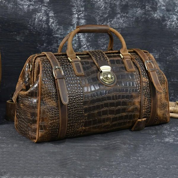 Кожаная дорожная сумка саквояж для поездок командировок и путешествий Vintage 14410 Коричневая