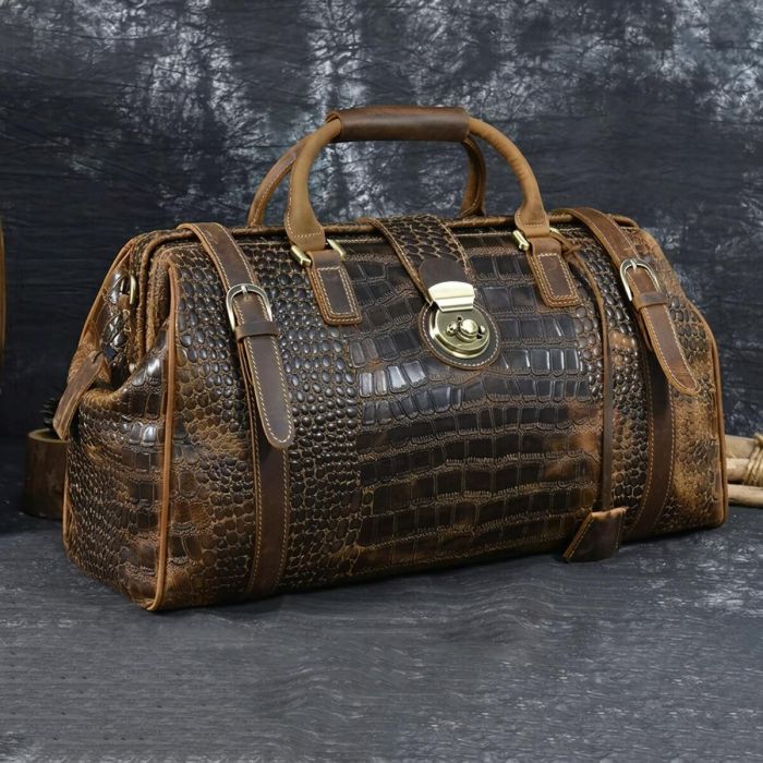 Кожаная дорожная сумка саквояж для поездок командировок и путешествий Vintage 14410 Коричневая