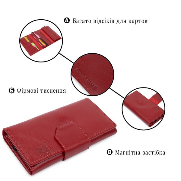 Шикарный женский кошелек в три сложения GRANDE PELLE 11564 Красный