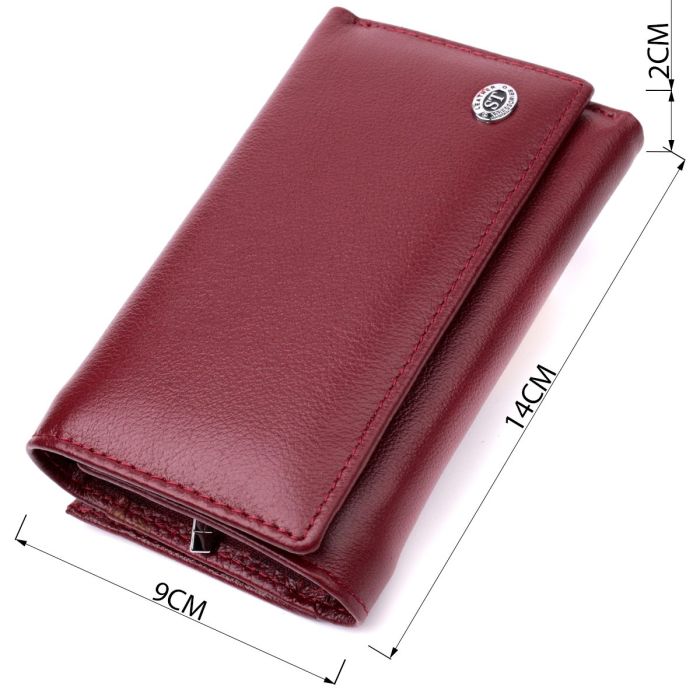 Симпатичный женский кошелек в три сложения из натуральной кожи ST Leather 19470 Бордовый