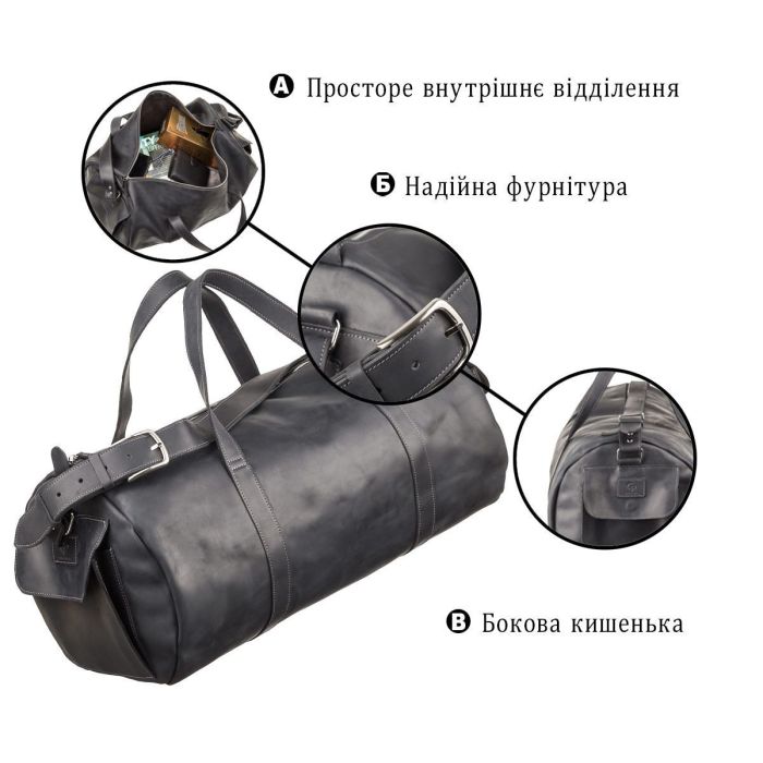 Сумка дорожная Grande Pelle 11046 из винтажной кожи Черная