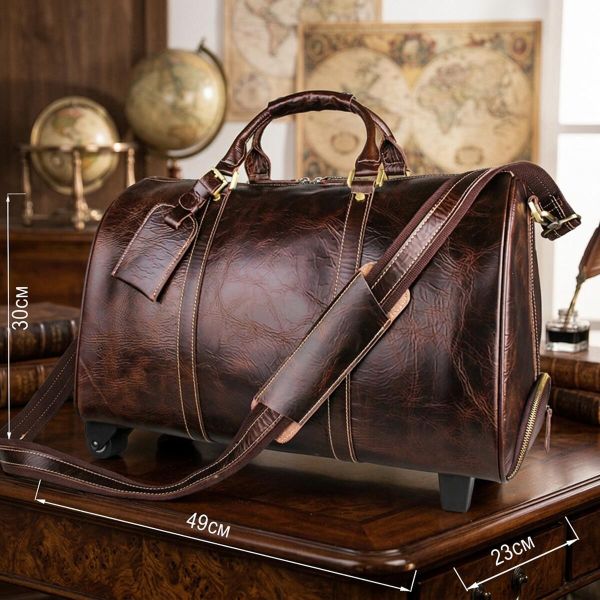 Кожаная дорожная сумка на колесах для путешествий и командировок Vintage 14254 Коричневая