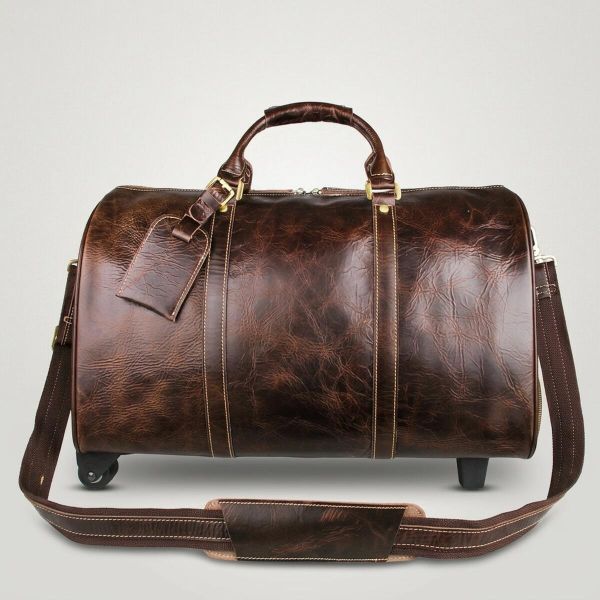 Кожаная дорожная сумка на колесах для путешествий и командировок Vintage 14254 Коричневая