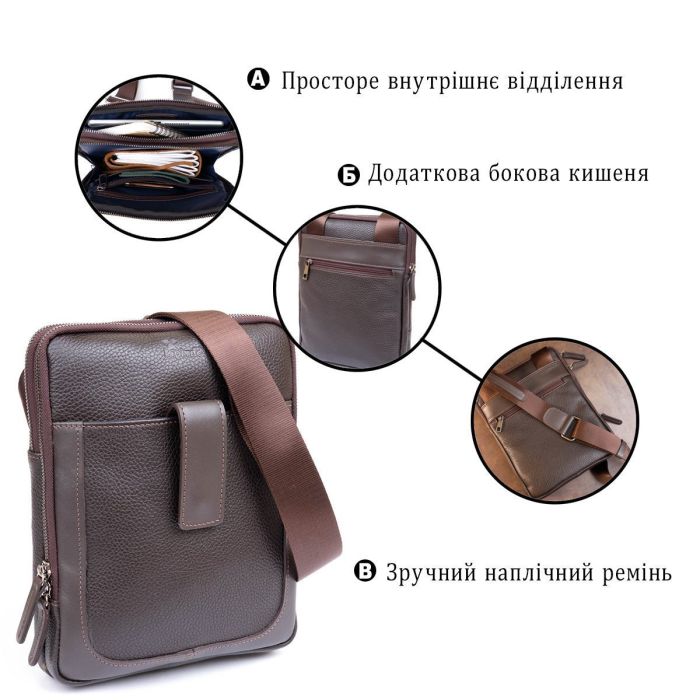 Сумка мужская планшет на два отделения кожаная флотар SHVIGEL 11286 Коричневая