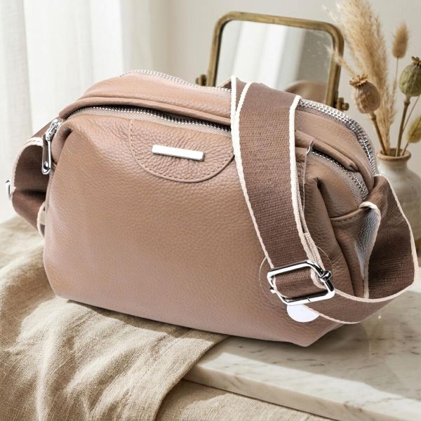 Сумка на каждый день с двумя отделениями из натуральной кожи Vintage 22594 Бежевый