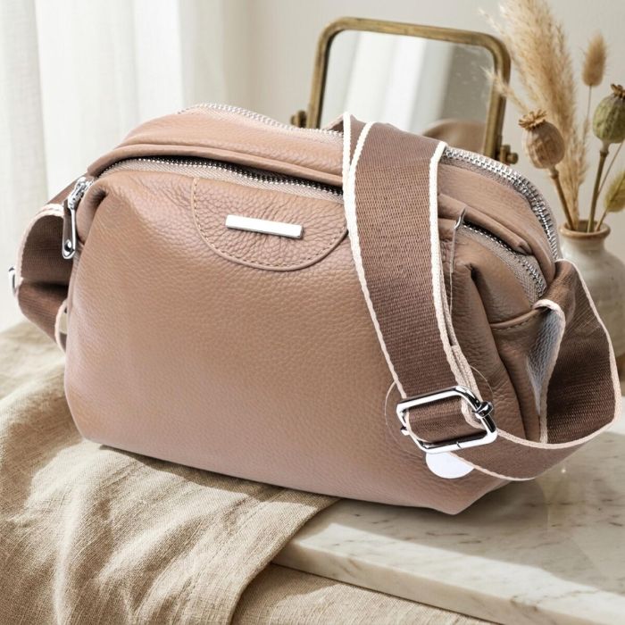 Сумка на каждый день с двумя отделениями из натуральной кожи Vintage 22594 Бежевый