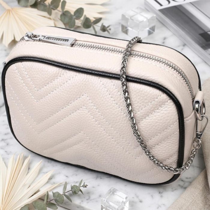 Вечерняя женская сумка на цепочке из натуральной кожи Vintage 22380 Белая