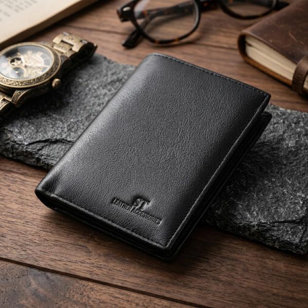 Мужское кожаное портмоне для карт купюр и монет ST Leather 22733 Черное