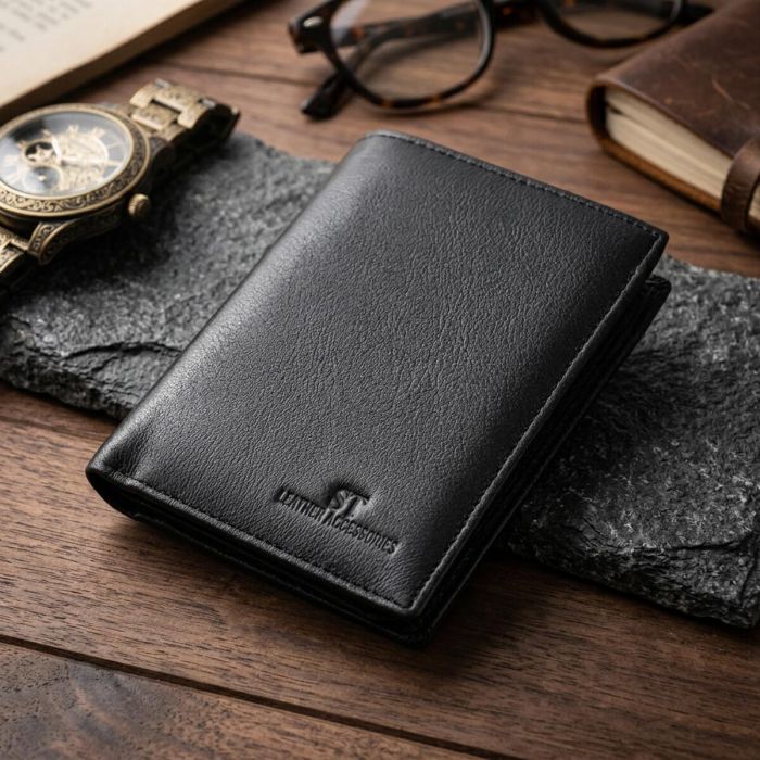 Мужское кожаное портмоне для карт купюр и монет ST Leather 22733 Черное