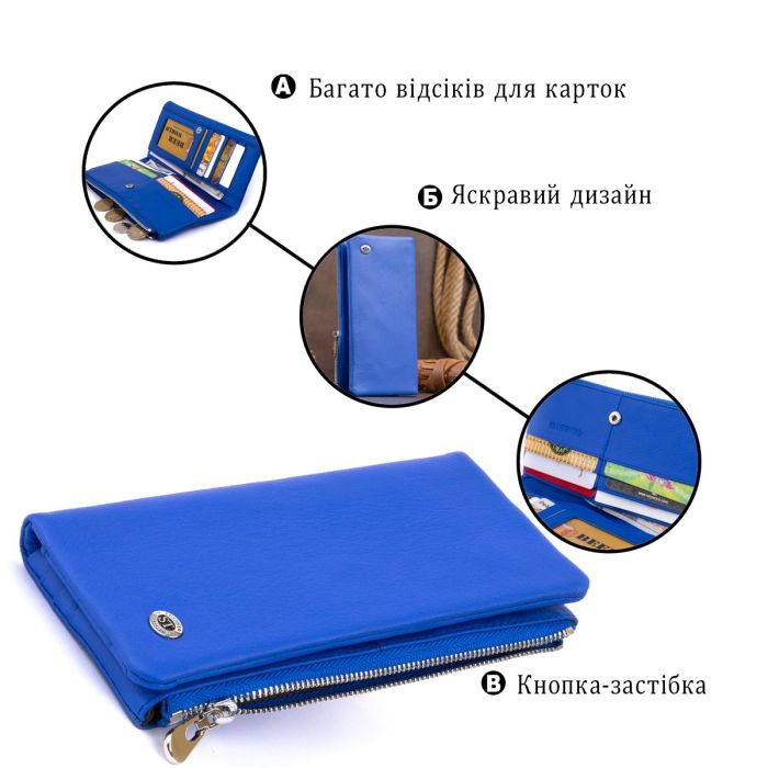 Вертикальный кошелек на кнопке унисекс ST Leather 19205 Синий