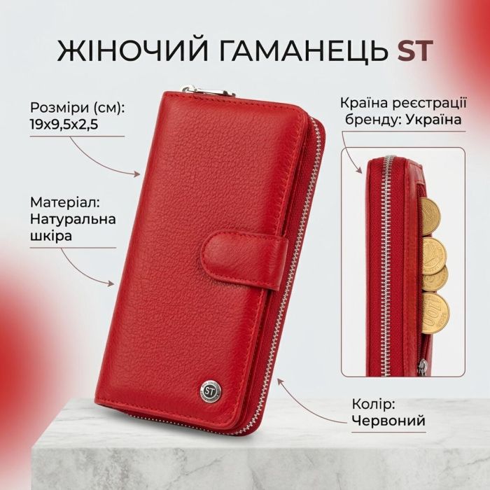 Женский кожаный кошелек для карт и купюр ST Leather 19306 Красный