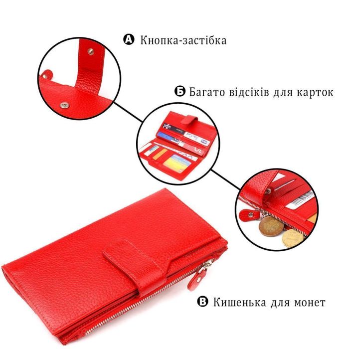 Вертикальный женский кошелек из натуральной кожи CANPELLINI 21640 Красный