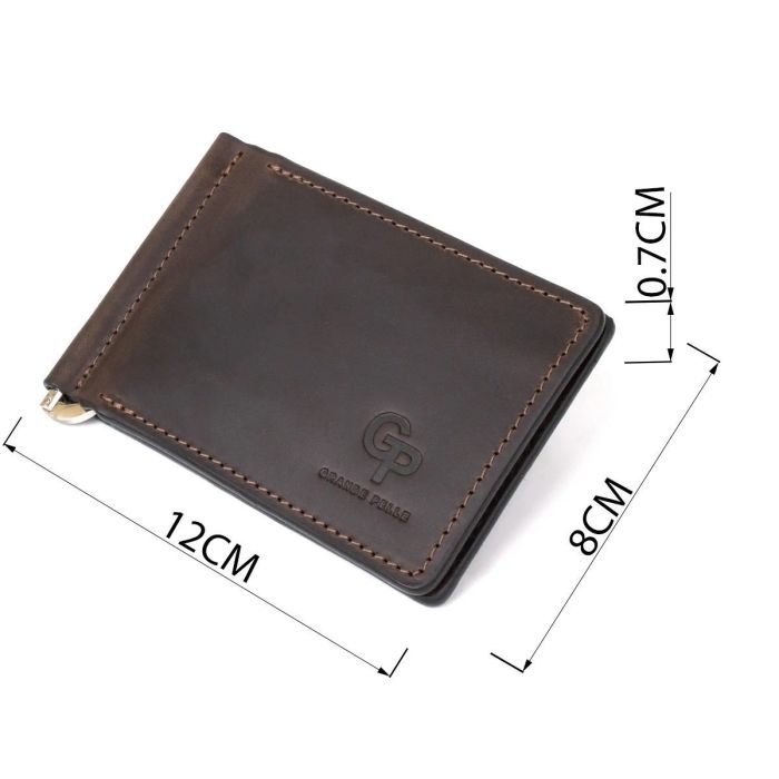 Винтажный кожаный зажим для денег GRANDE PELLE 11473 Коричневый