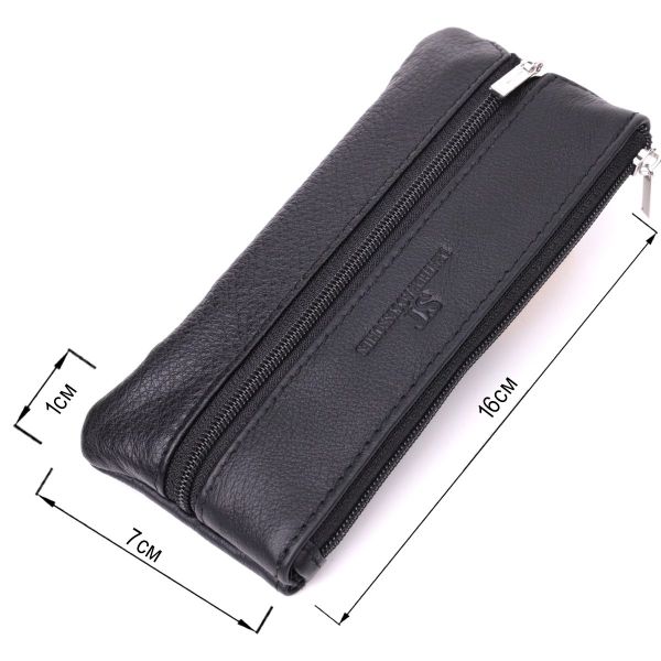 Вместительная кожаная ключница на молнии ST Leather 22556 Черный