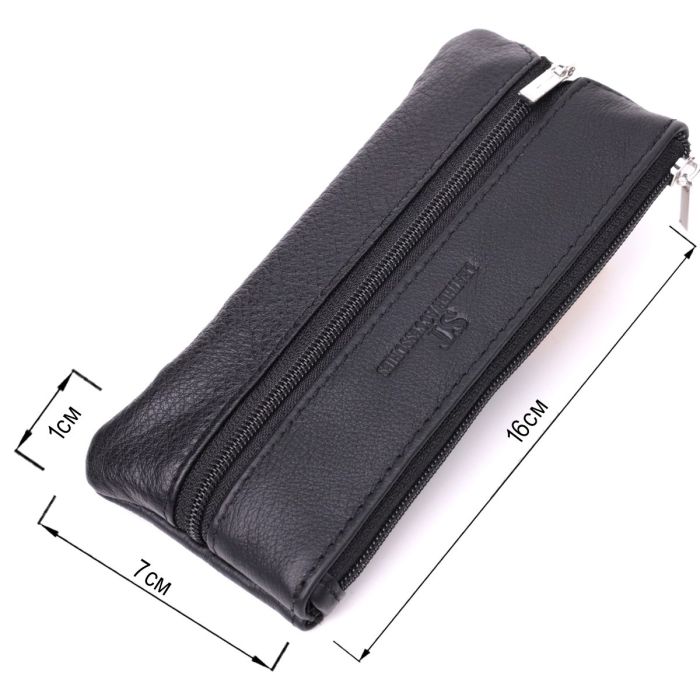 Вместительная кожаная ключница на молнии ST Leather 22556 Черный