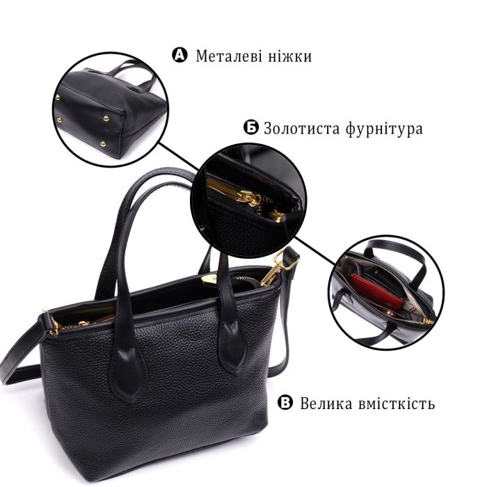 Вместительная сумка с двумя ручками из натуральной кожи Vintage 22286 Черная