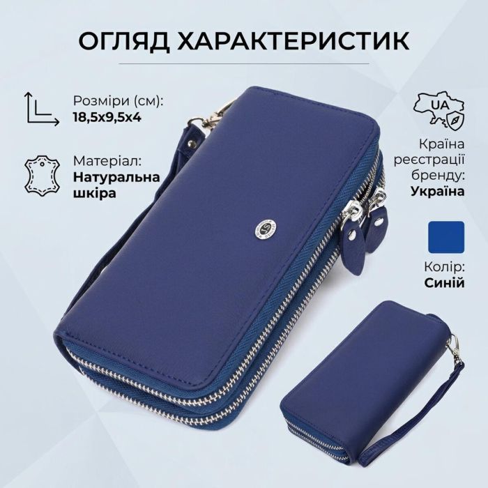 Женский кошелек клатч из натуральной кожи для карт и купюр ST Leather 19431 Синий