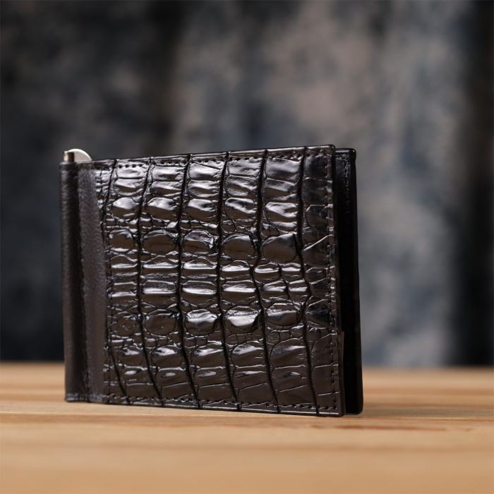 Зажим CROCODILE LEATHER 18169 из натуральной кожи крокодила Черный