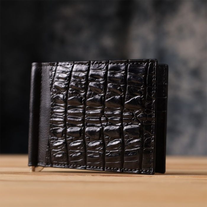 Зажим CROCODILE LEATHER 18169 из натуральной кожи крокодила Черный